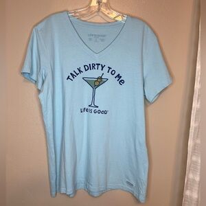 Life is Good Women’s Crusher V-neck Talk Dirty To Me Tee T-shirt Size La…
